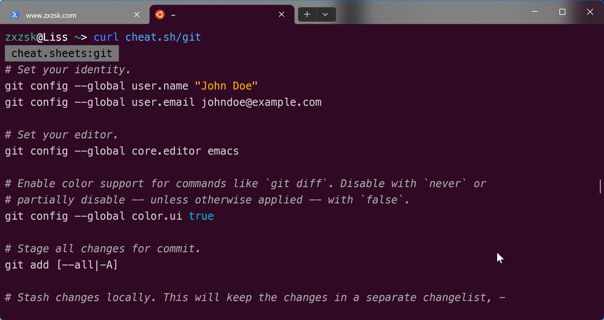 curl cheat.sh/git