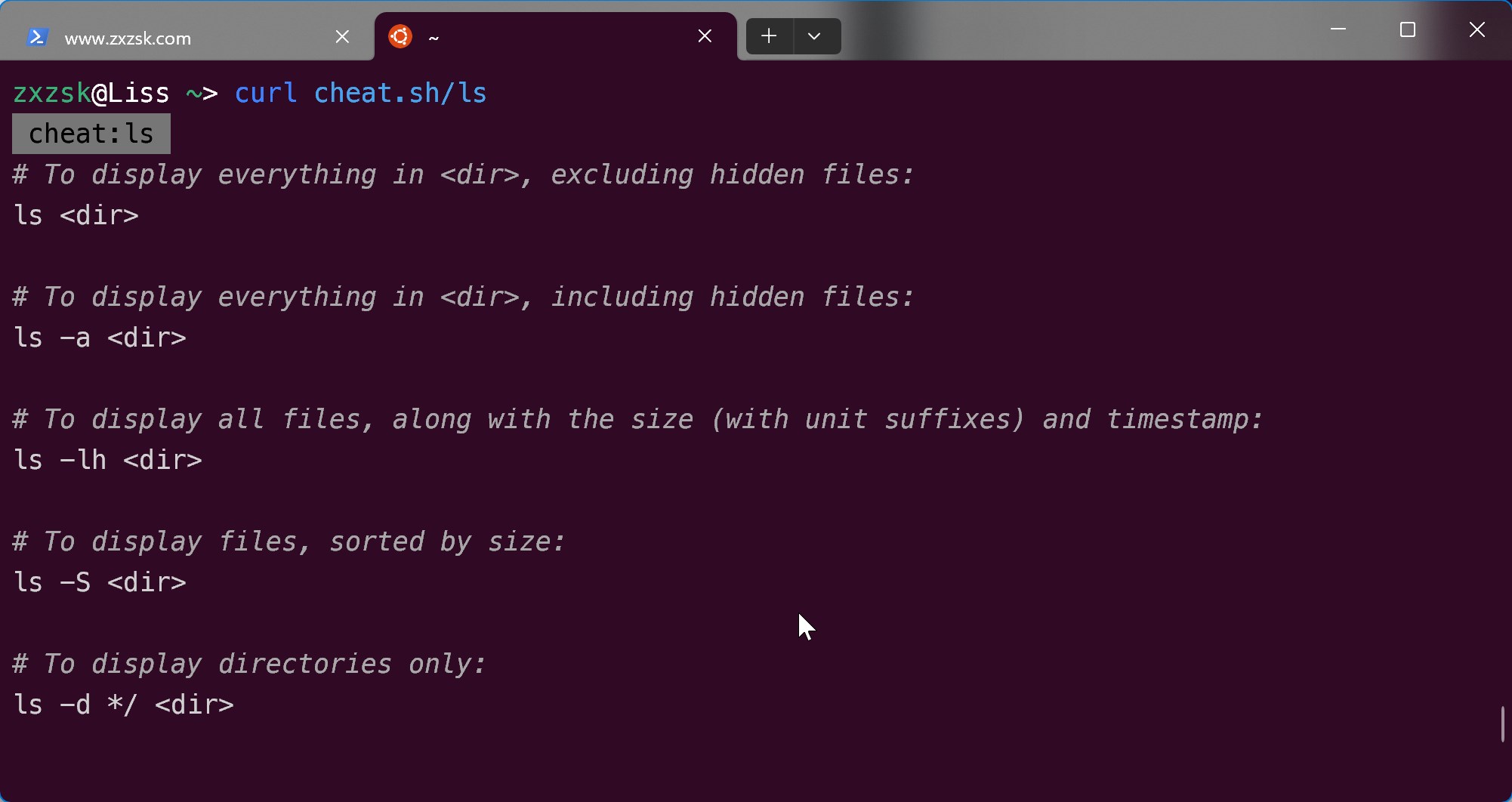 curl cheat.sh/ls